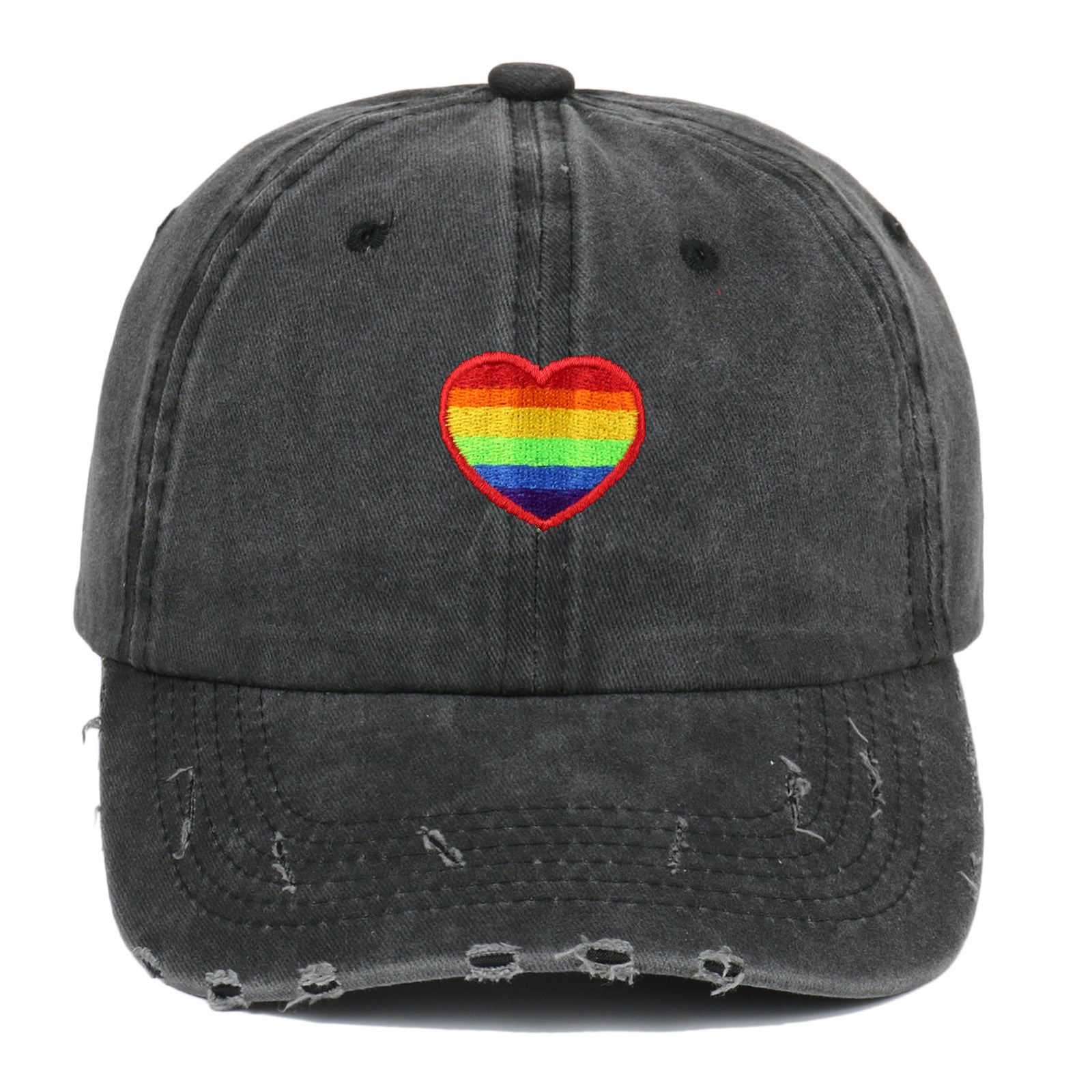 Wholesale Cotton Rainbow Heart Embroidery Baseball Cap