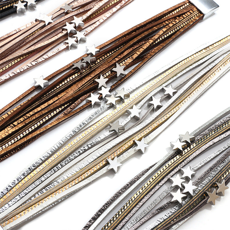 Wholesale Beach Vacation Multi-Layer Leather Magnetic Clasp Bracelet