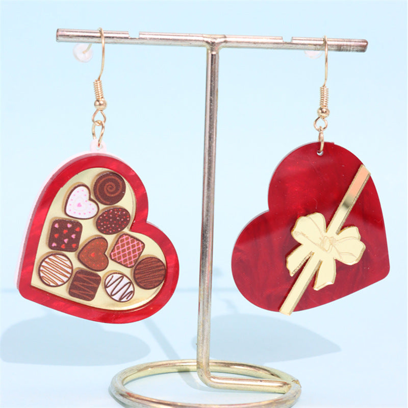 Wholesale Valentine's Day heart-shaped gift box wine red acrylic earrings