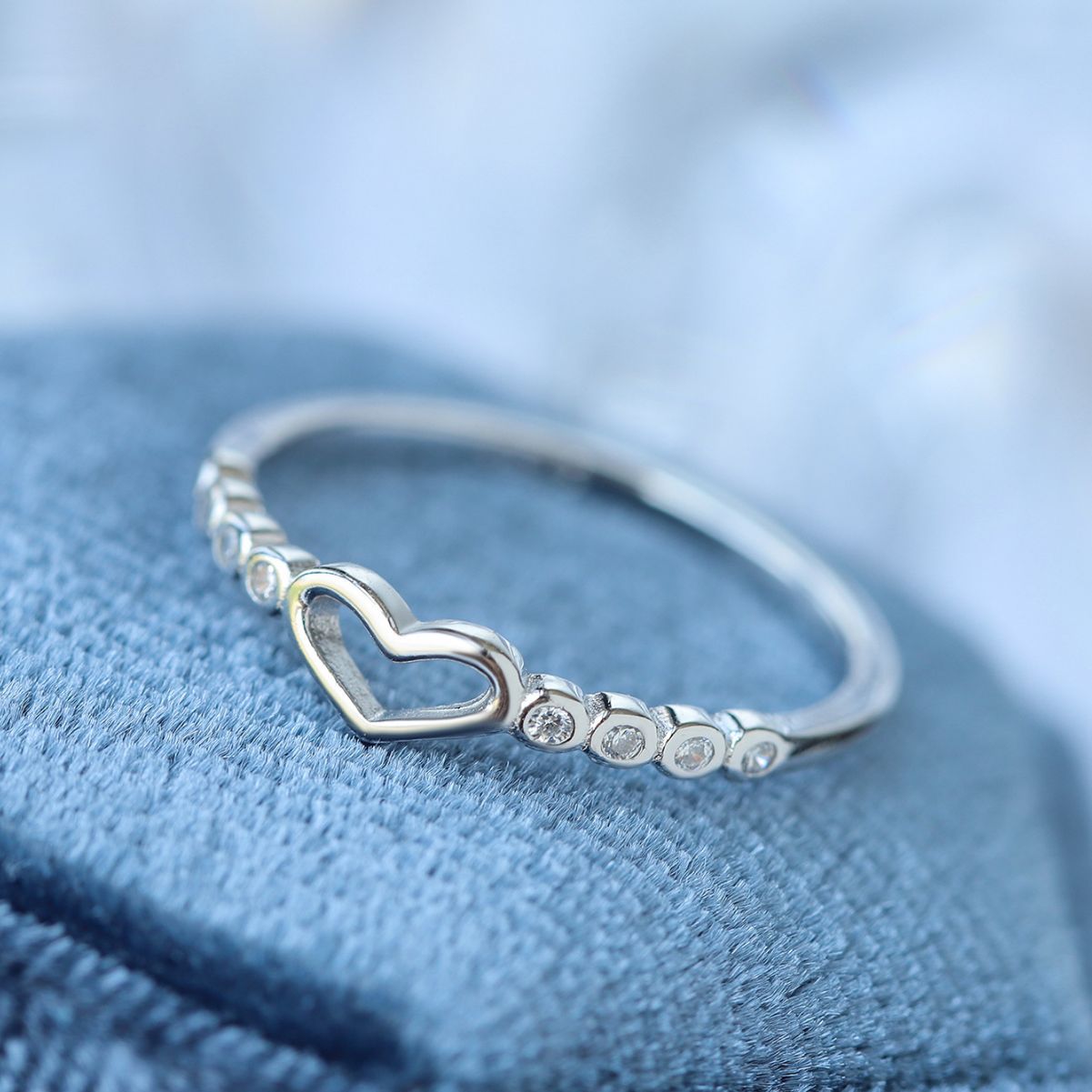 Wholesale Hollow Diamond Heart Shaped Sterling Silver Ring