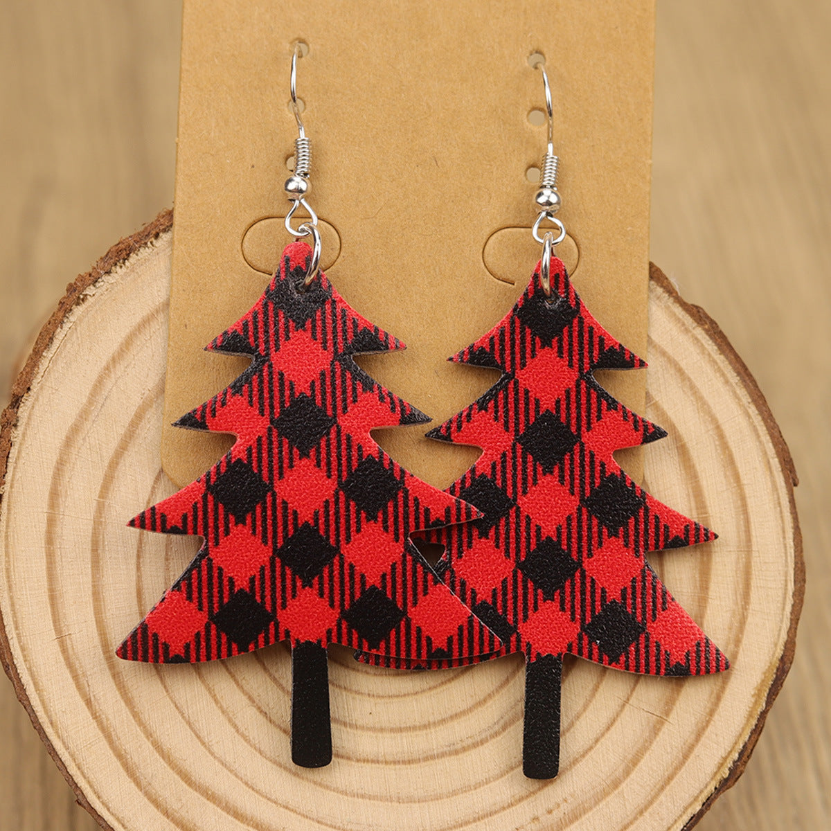 Wholesale Cute Christmas Tree  Plaid Christmas Tree Leopard Print Women' s Earrings