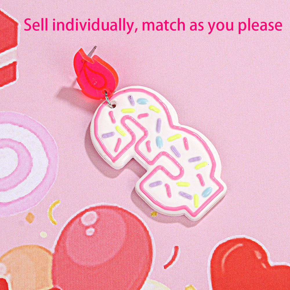 Wholesale personality design single number 0-7 donut birthday candle earrings