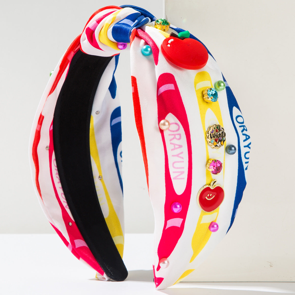 Wholesale Fashion Printed Fabric Diamond Pearl Red Apple Headband