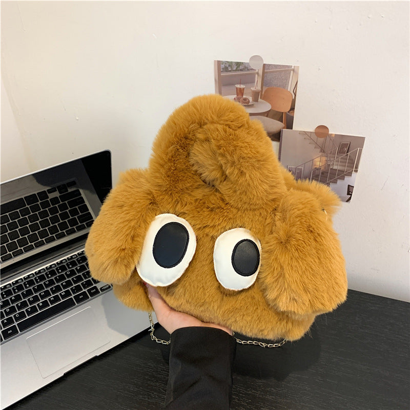 Wholesale 2023 Autumn and Winter New Plush Big Eyes Puppy Handbag Messenger Bag