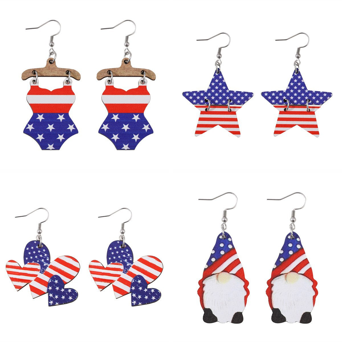 Wholesale Star Stripe Love Swimsuit Dwarfs Double Sided Wood Earrings