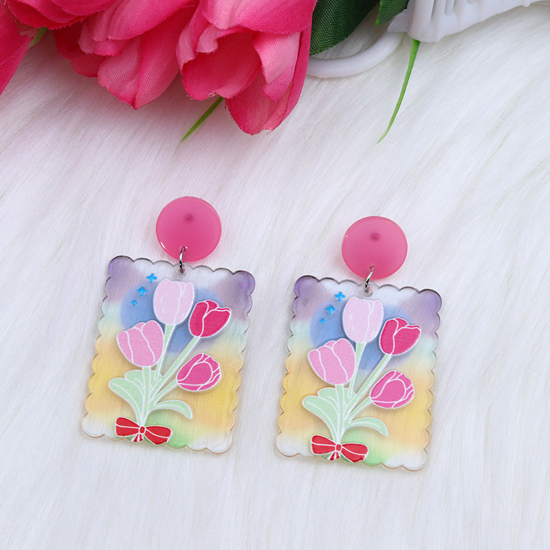 Flores de tulipán de color caramelo al por mayor Pendientes acrílicos
