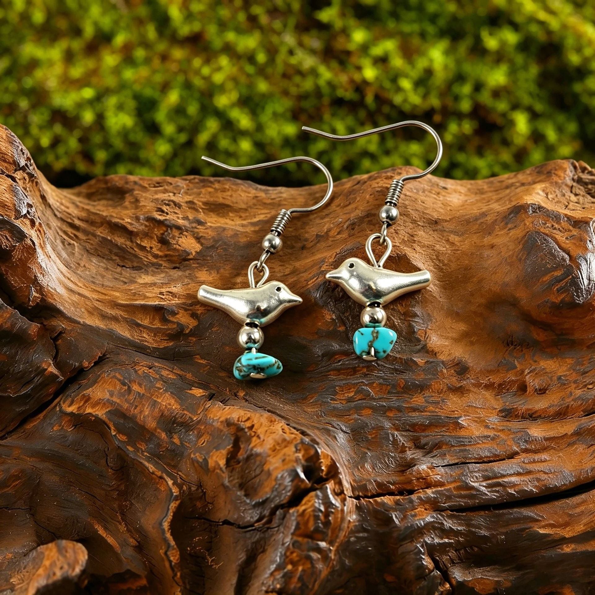 Wholesale Retro Bohemian Moon Drop Earrings For Women Turquoise Inlay Hollow Flower Zinc Alloy Everyday Wear