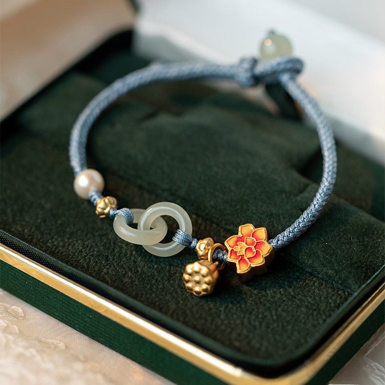 Wholesale Ring buckle imitation Hetian jade safety buckle bracelet niche design woven pearl bracelet Valentine's Day girlfriend gift