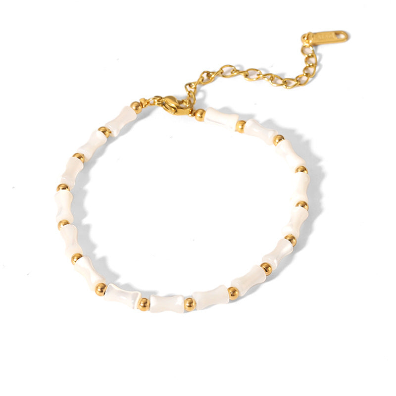 Wholesale Vintage Natural Shell Bamboo Rusty Steel Gold Plated Necklace