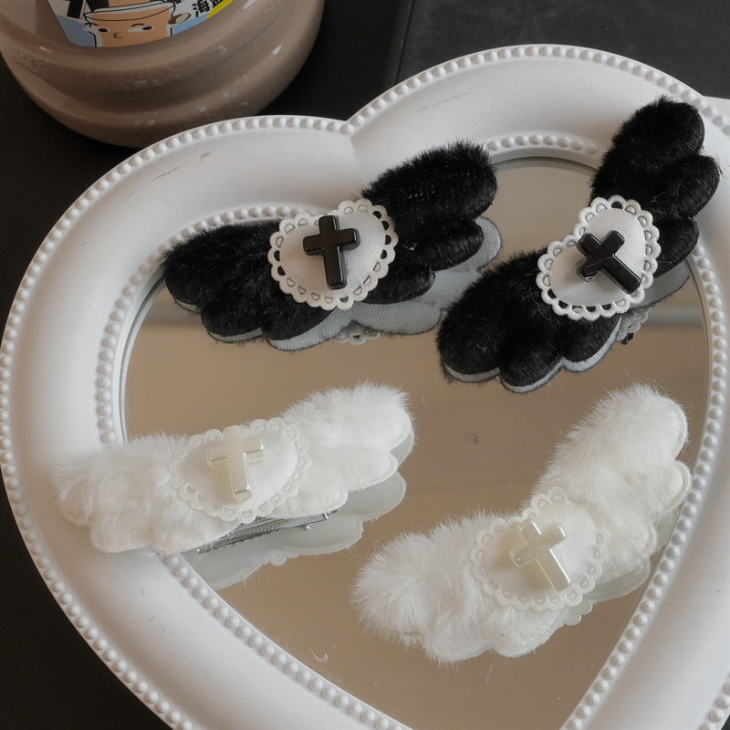 Wholesale White Angel Heart Cross Wings Hairpin