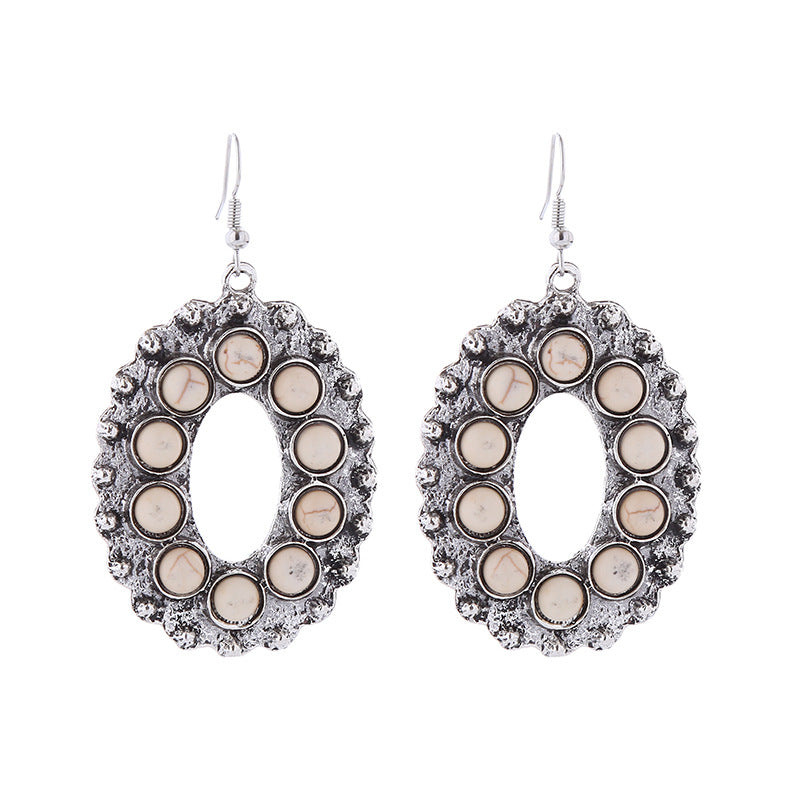 Wholesale Vintage Alloy Inlaid White Turquoise Round Earrings