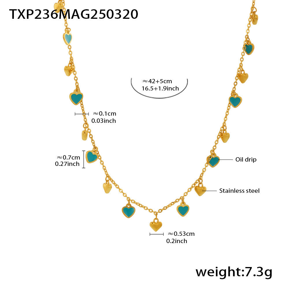Wholesale Colorful oil dripping love pendant accessories clavicle chain bracelet stainless steel set