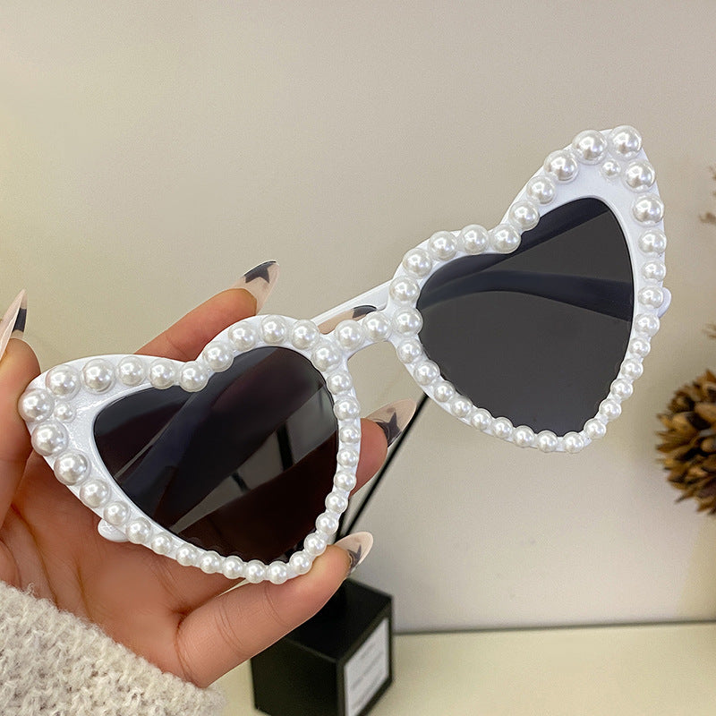 Wholesale Heart shaped Party Love Pearl Sunglasses