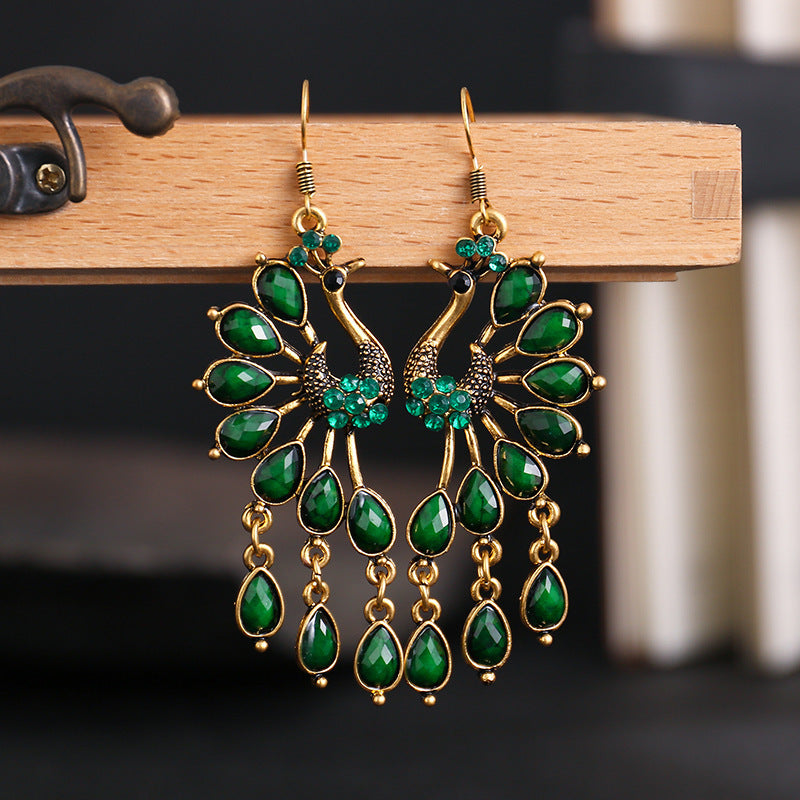 Wholesale Creative Retro Ethnic Style Fashion Bohemian Colored Resin Gemstone Peacock Earrings