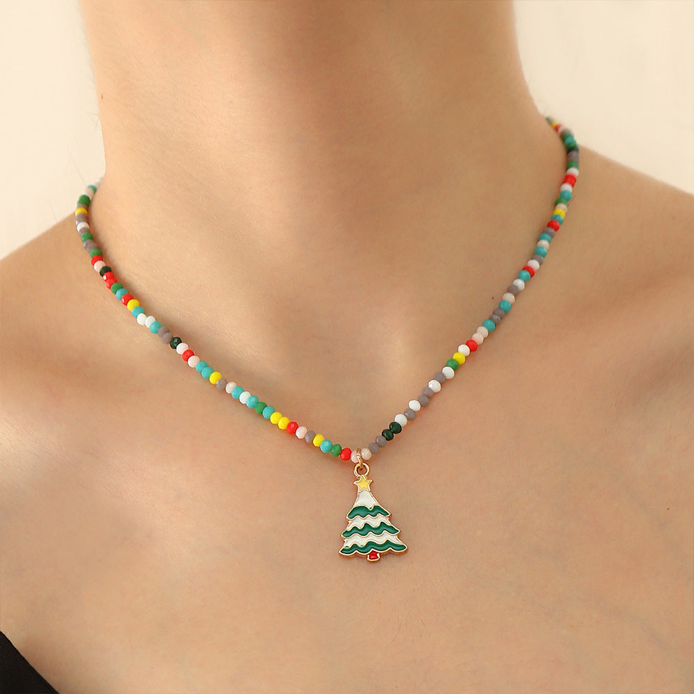 Wholesale Christmas Bells Christmas Tree Metal Crystal Beaded Necklace
