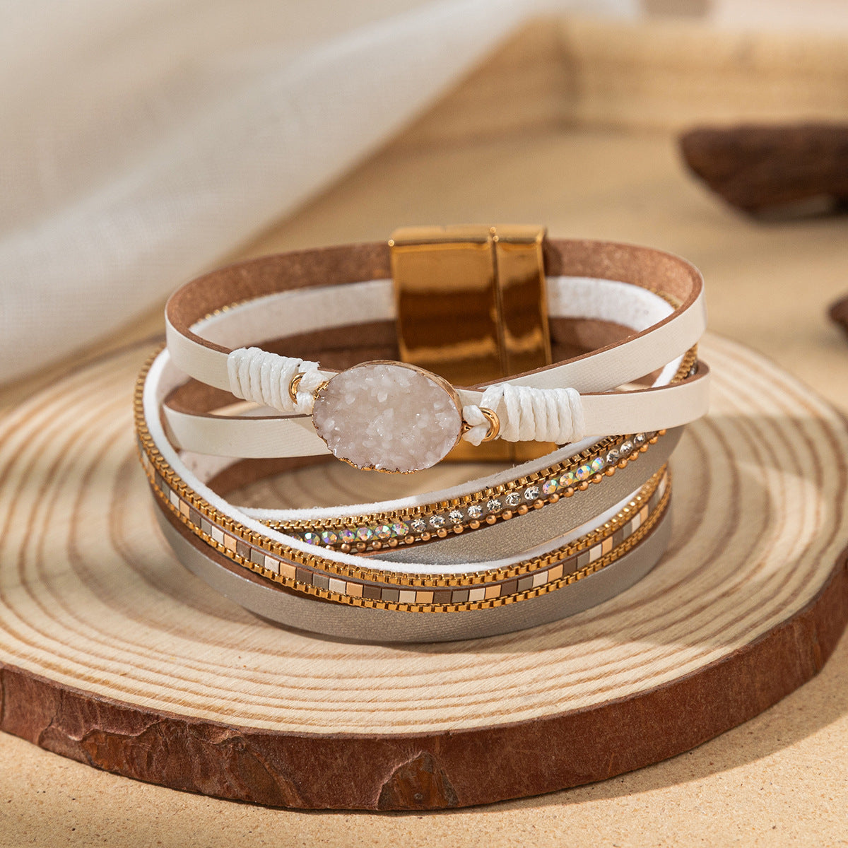 Wholesale Diamond studded magnetic buckle Layered Bracelet Set