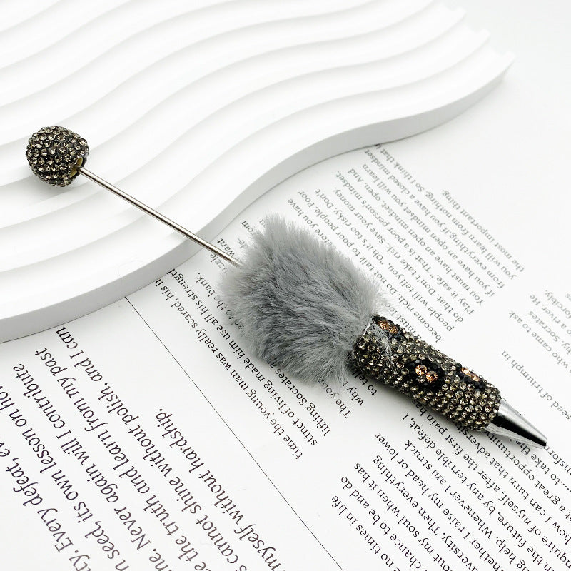 Wholesale Beadable Pen Plastic Creative Plush Ball Leopard Print Full Diamond DIY