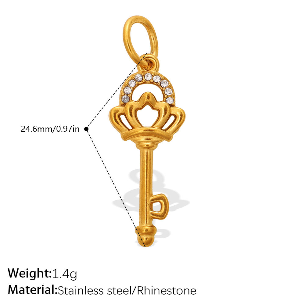 Wholesale Stainless steel gold-colored diamond-studded key cross pendant
