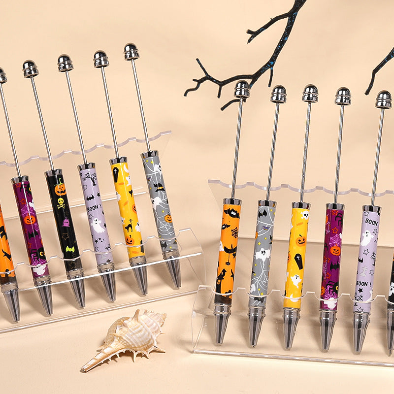 Wholesale 5pcs Halloween Series DIY Beaded Pumpkin Skull Print Cute Ball Pen