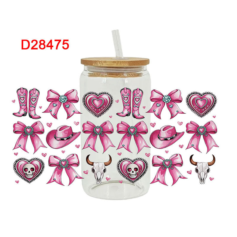 Wholesale Bow Cow Cartoon Valentine's Day 16oz Cup UV DTF Wraps