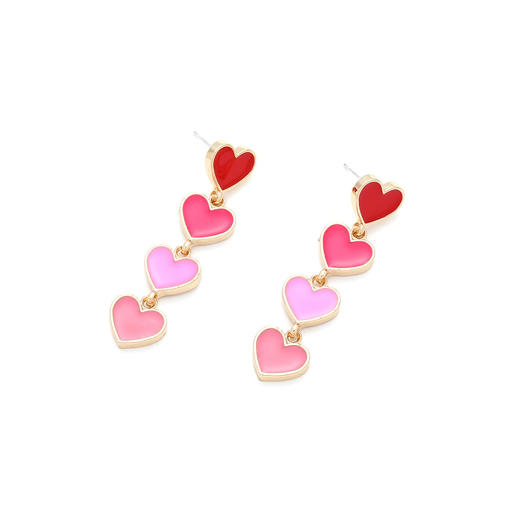 Wholesale Valentine's Day Heart Gradual Pink Alloy Earrings