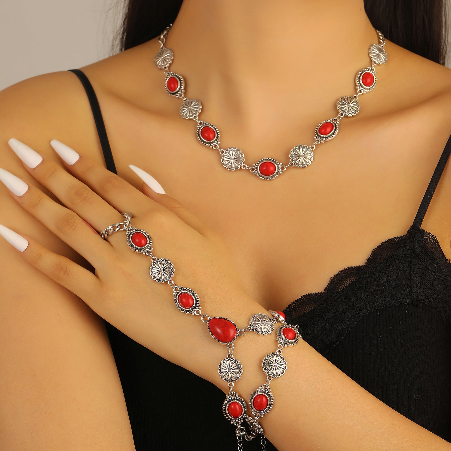 Wholesale Retro Bohemian Turquoise Necklace Bracelet Set Women S Ethnic Style Jewelry Accessory Gift Boutique Resale