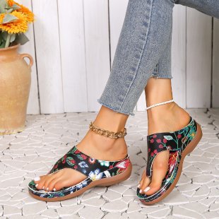 Wholesale Flat Graffiti Thong Wedge Sandals