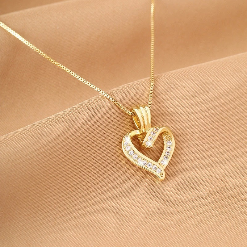 Wholesale Copper Electroplated Heart Pendant Necklace Zircon Inlaid Hollow Design Fashion Accessory For Casual Everyday Wear