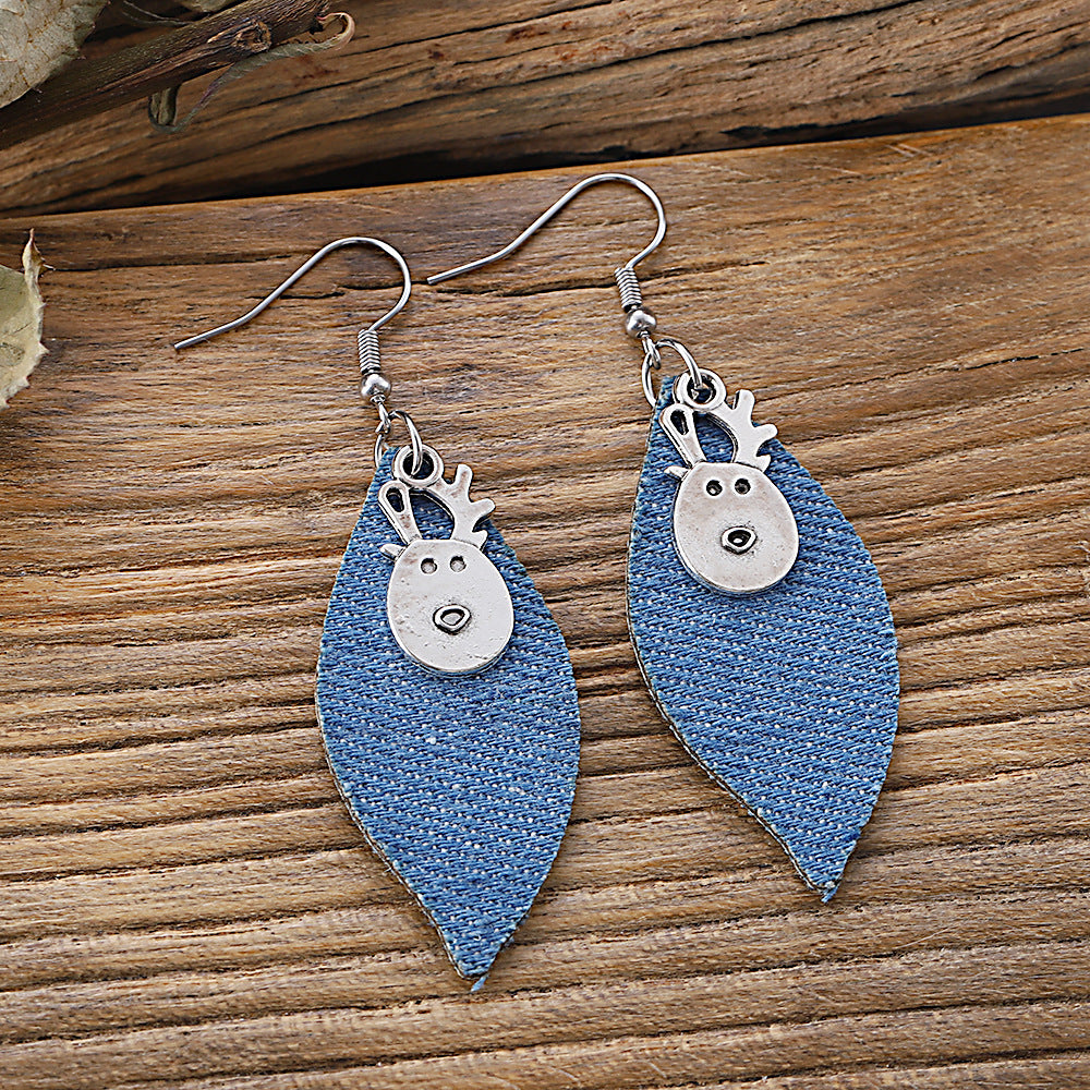Wholesale Metal Denim Leather Dangle Earrings