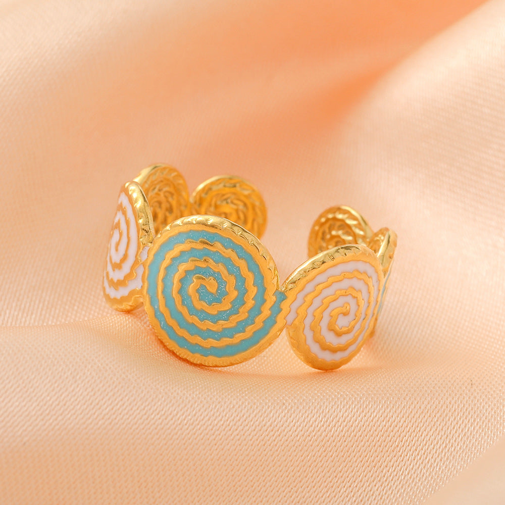 Wholesale Tingfeng Stainless Steel Gold Opening Spiral Fingerprint Ring