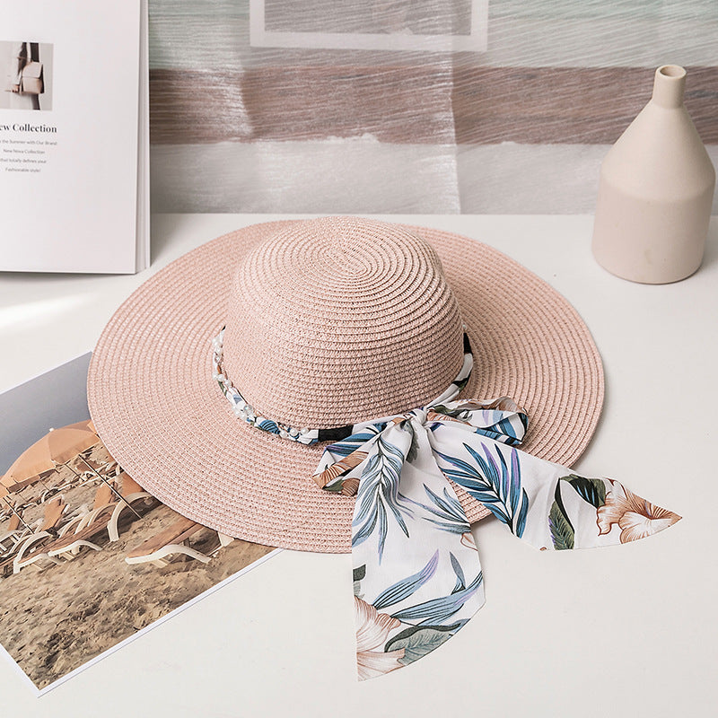 Wholesale Summer Bow Ribbon Big Hat Folding Straw Hat Sun Hat
