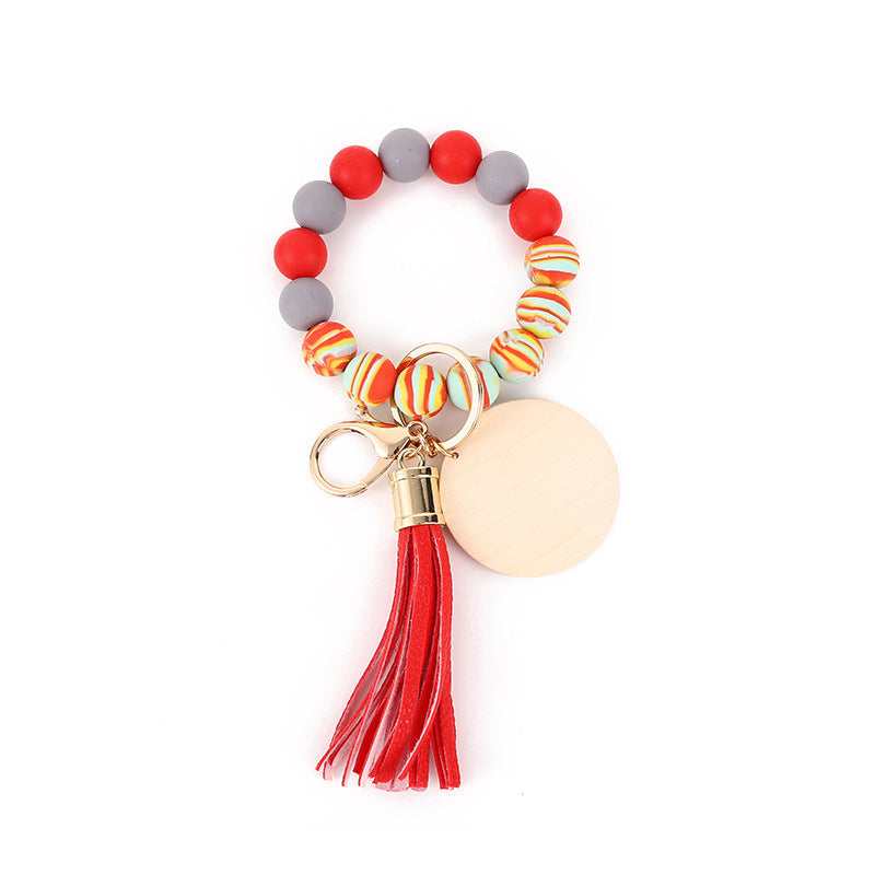 Wholesale Colorful Food Grade Silicone Beech Wood Beads Bracelet Keychain