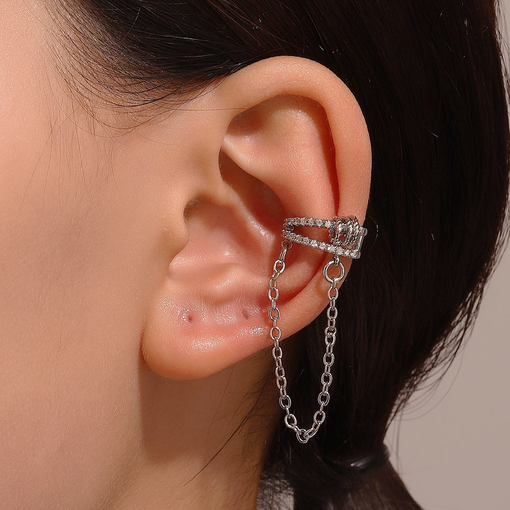 Wholesale Copper Electroplated Long Chain Tassel Ear Cuff Clip For Women No Piercing Stylish Everyday Jewelry Accessory