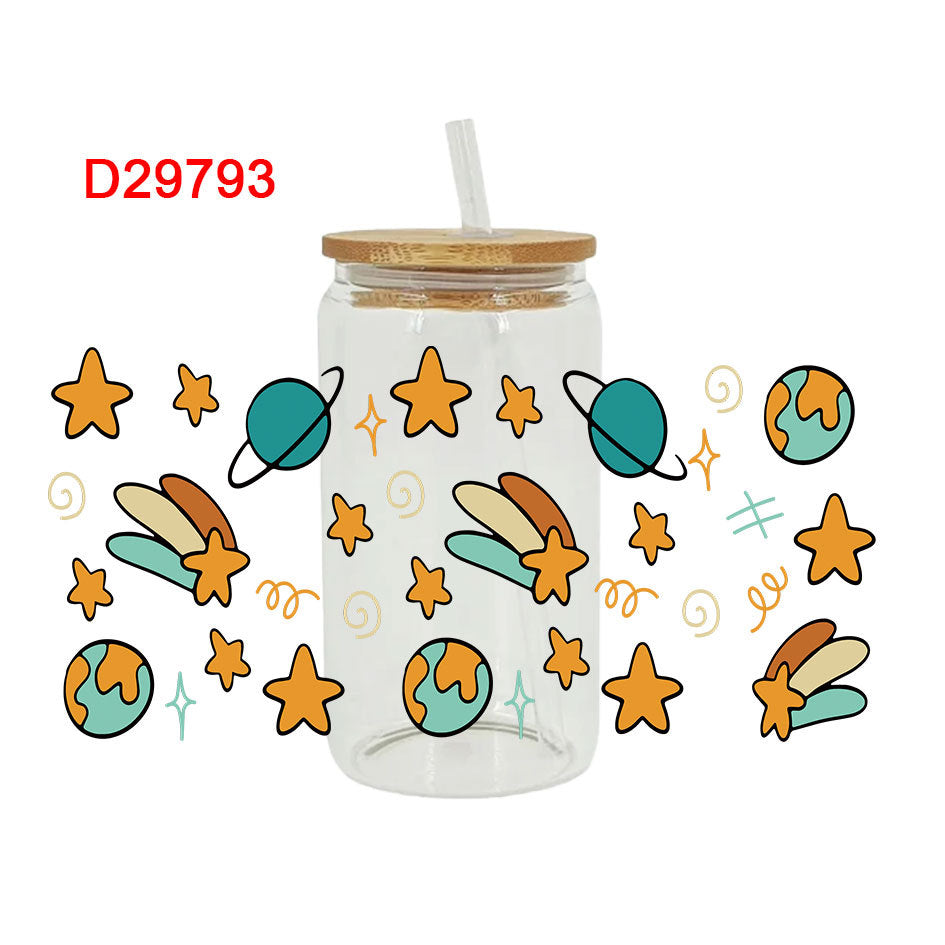 Wholesale Colorful Cartoon Alien Space 16oz Cup UV DTF Wraps