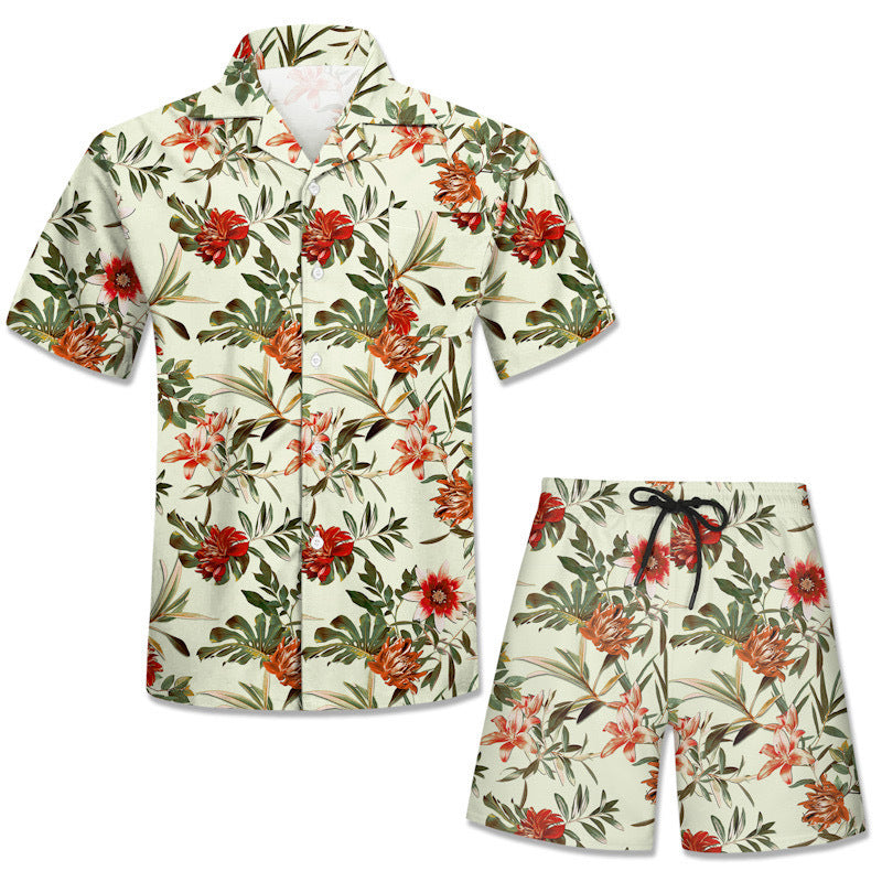 Wholesale Hawaiian floral beach shirt men T-shirt shorts