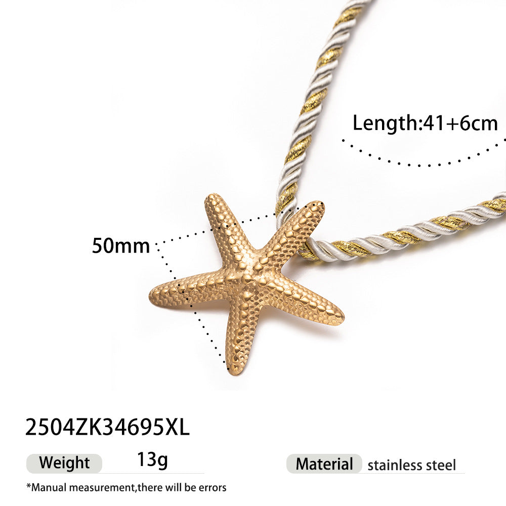 Wholesale Tyna European and American Light Luxury 18K Gold Stainless Steel Conch Sea Star Sun Thick Rope Necklace All-match Cross-border Trendy Jewelry