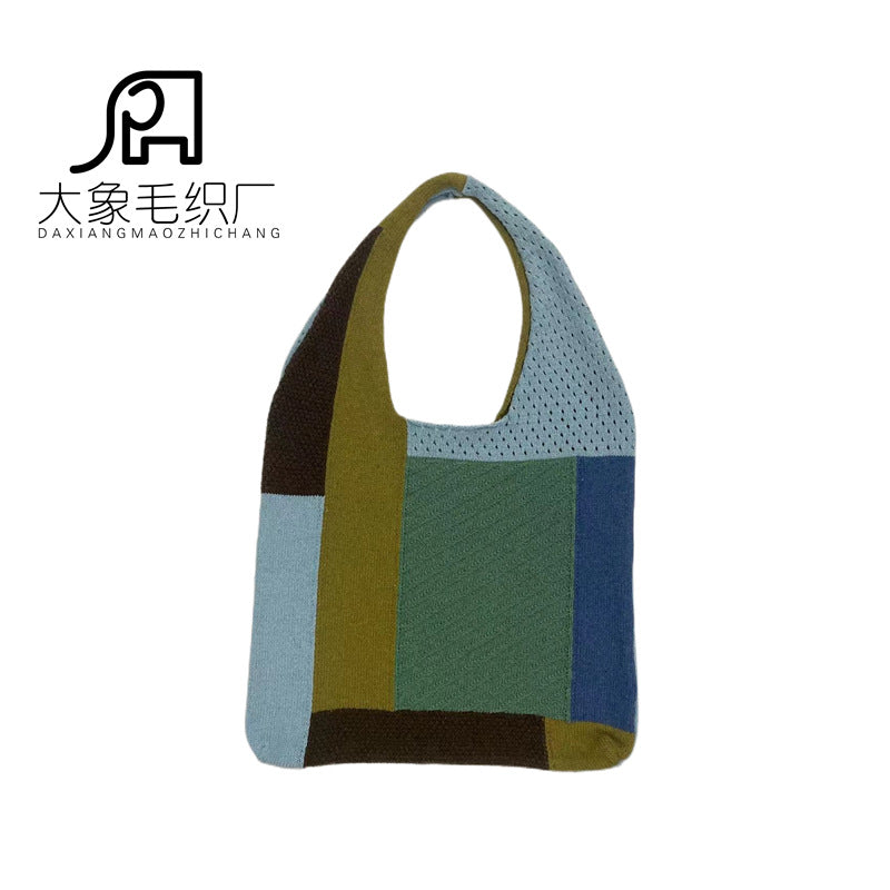 Wholesale Retro Stitching Knitted Versatile Shoulder Bag