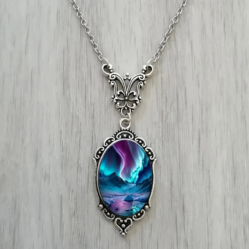 Wholesale Oval portrait flower glass pendant necklace