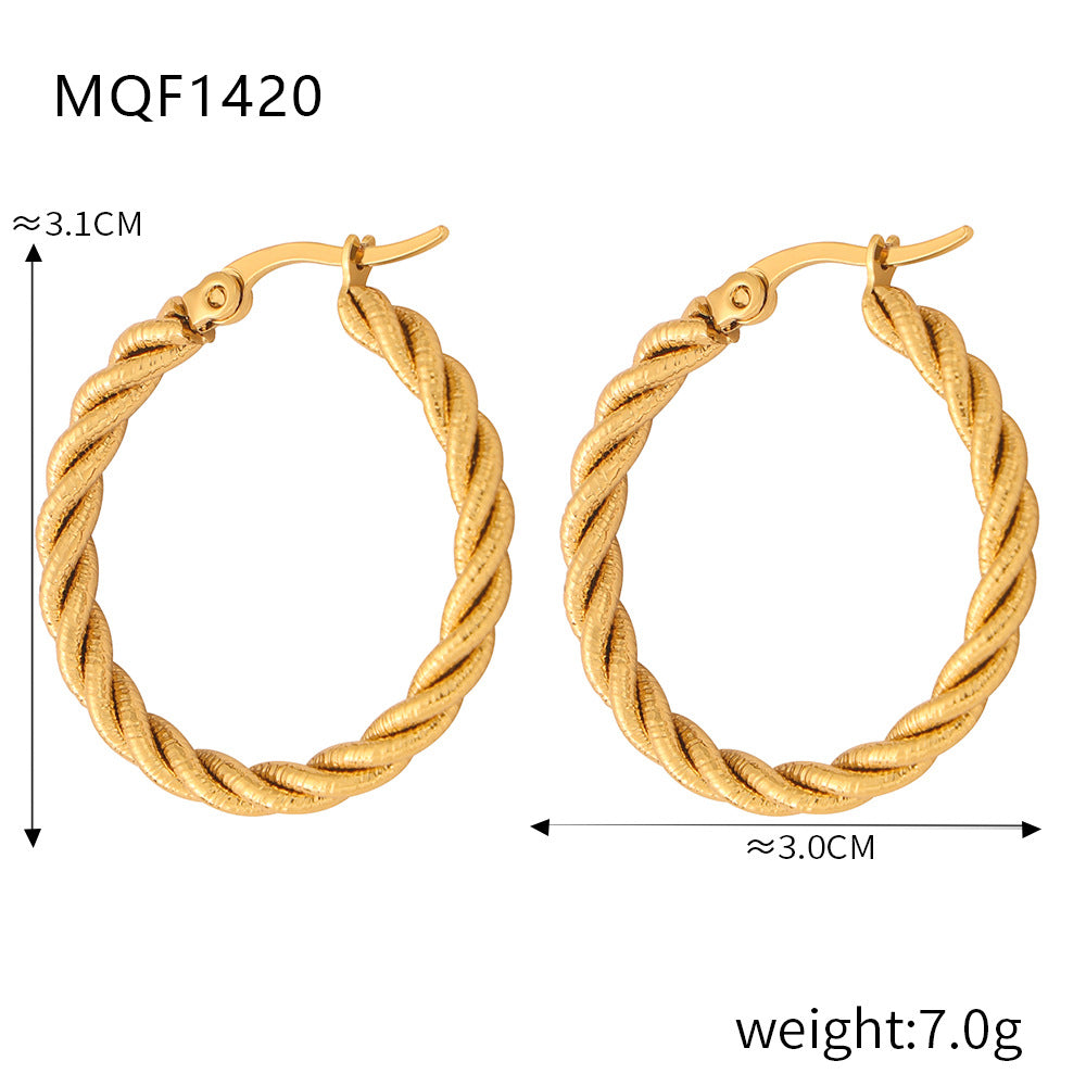 Wholesale Titanium Steel Gold Plated Hemp Pattern Large Earrings