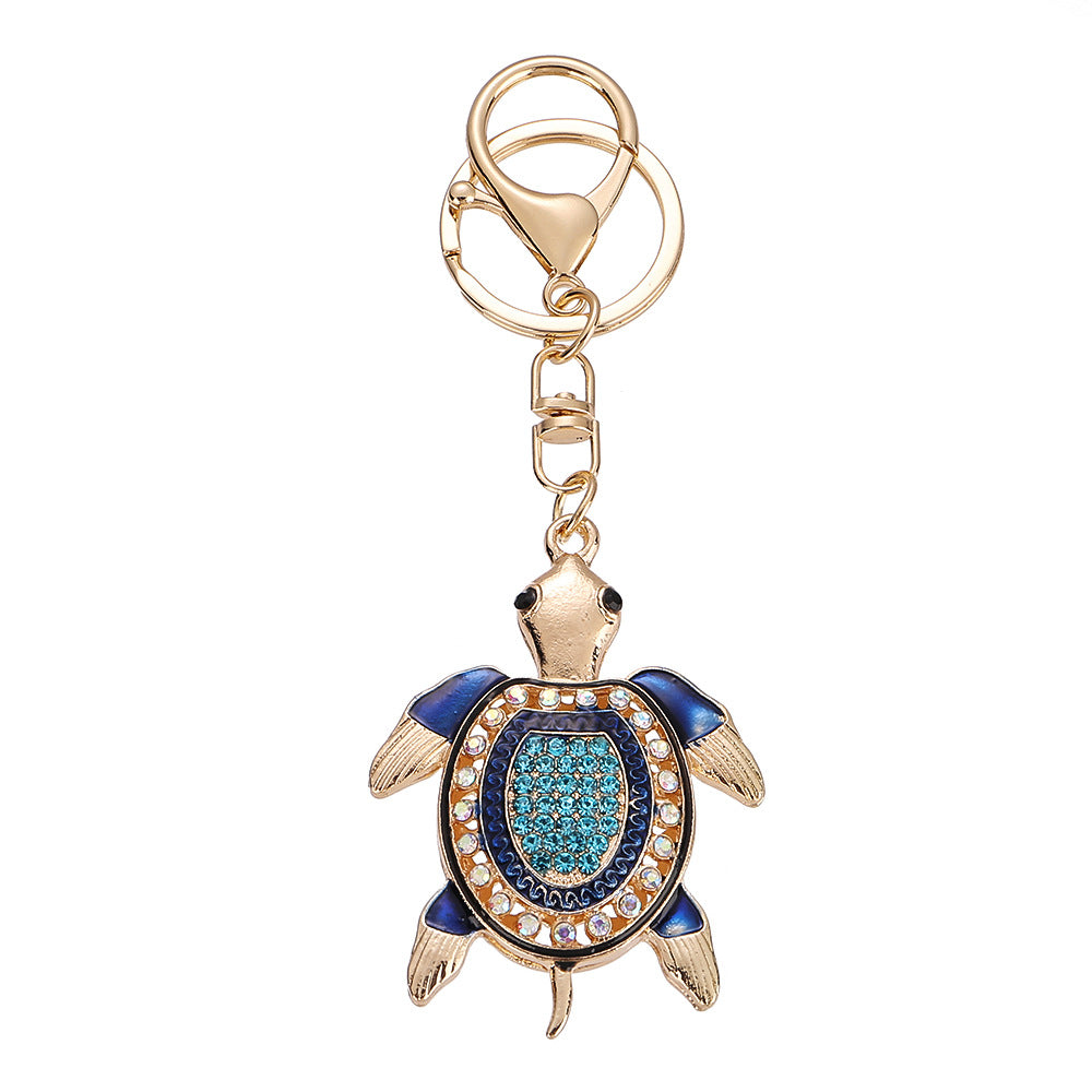 Wholesale Colorful diamond studded cute marine turtle metal keychain