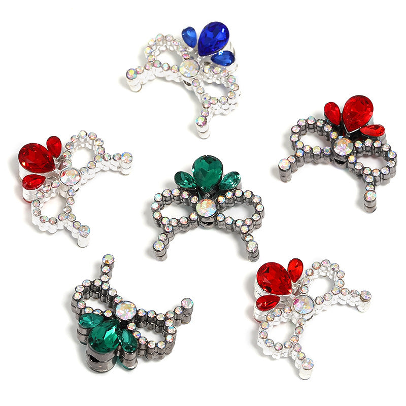 Wholesale 10pcs Colored Diamond Princess Crown Bead Hat Bead Holder Alloy Bow Heavy Industry DIY Beads