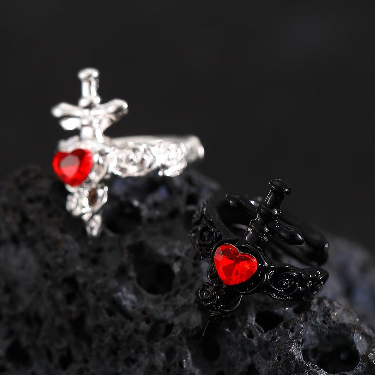 Wholesale Punk dark personality red diamond open stacking ring for men