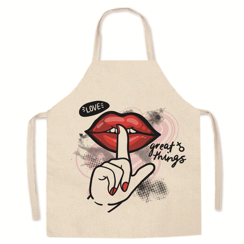 Wholesale Lipstick Red Lip Print Apron Fashion Encrypted Linen Apron