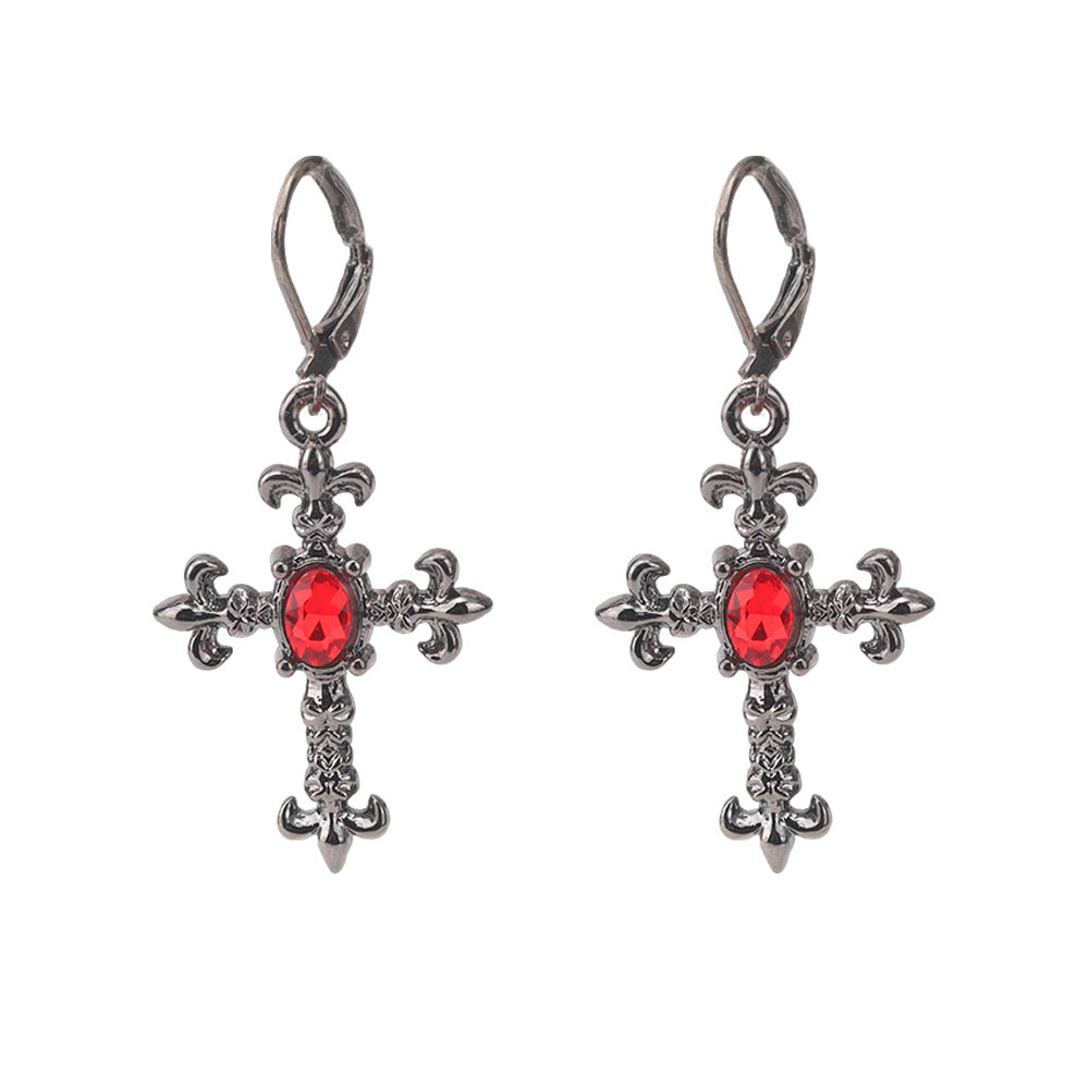 Wholesale Dark Gothic Red Love Cross Butterfly Earrings