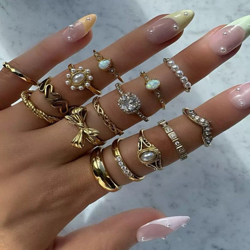 Wholesale Geometric Retro Irregular Diamond Set Ring Set