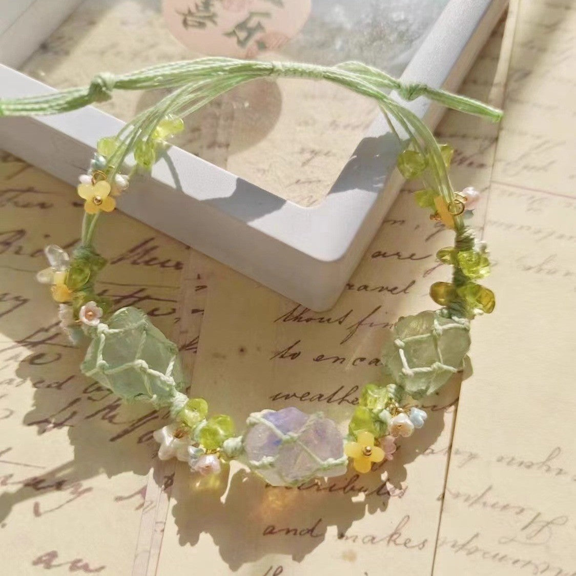 Wholesale New Chinese forest style hand-woven colorful flower bracelet irregular natural stone bracelet