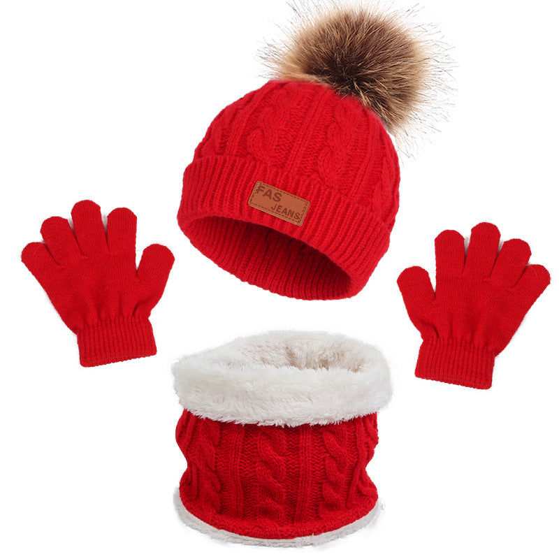Wholesale Children's Winter Acrylic Wool Ball Hat Scarf Gloves Set