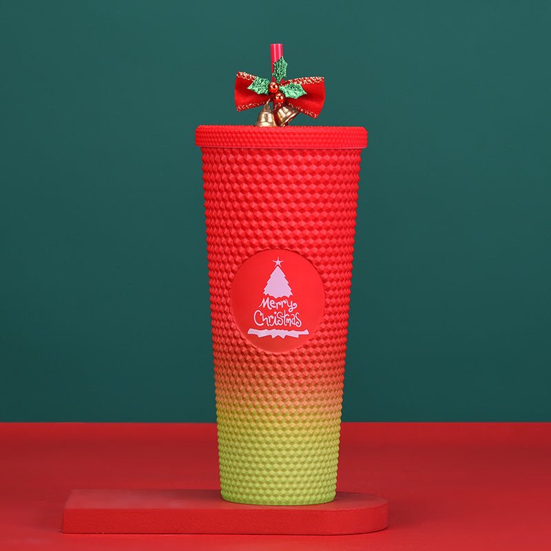 Wholesale 710ml Double Layer Plastic Suction Cup Durian Cup Tie Hand Cup Christmas Gradient Suction Cup