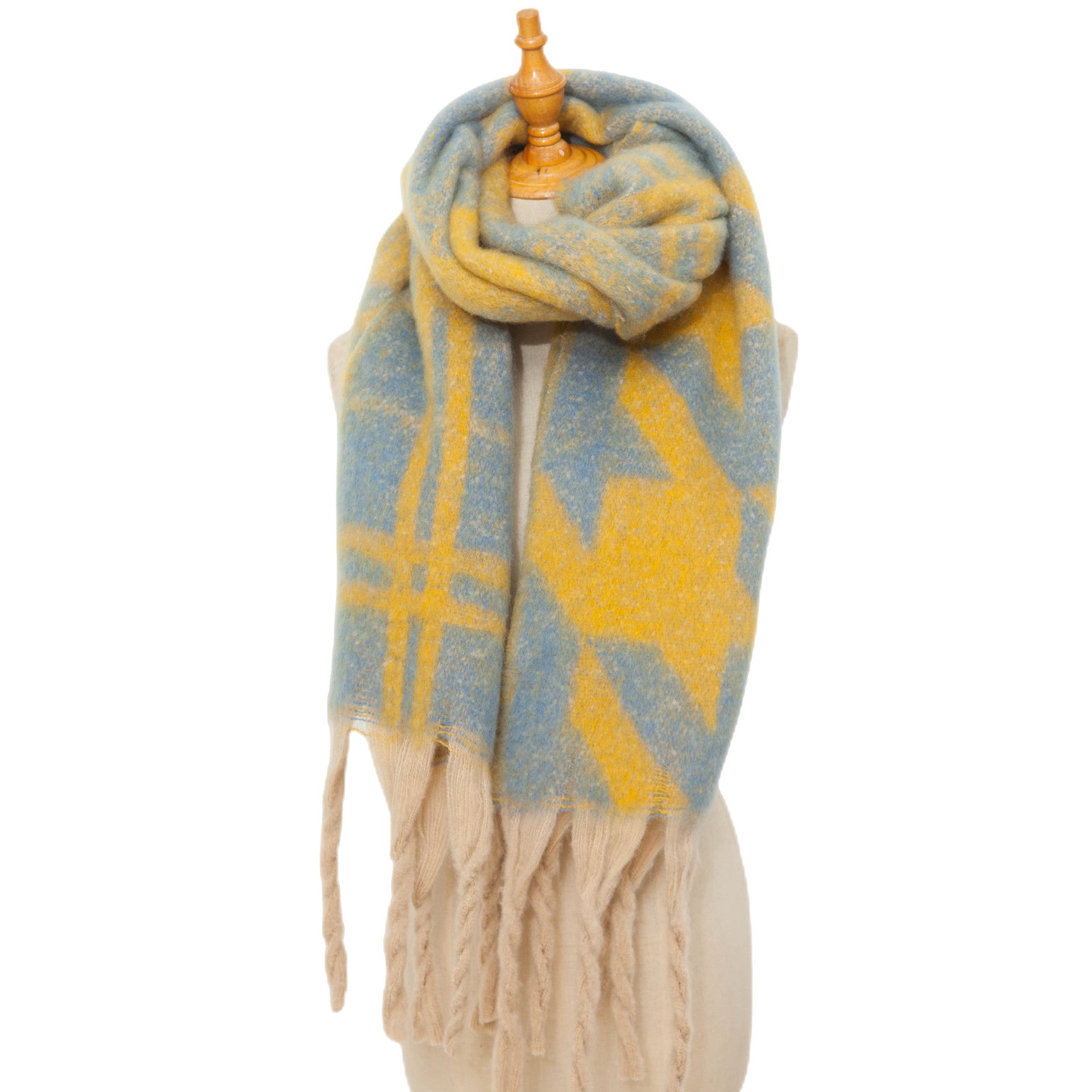 Wholesale Autumn and Winter Bouclé Jacquard Thick Fringed Houndstooth Scarf