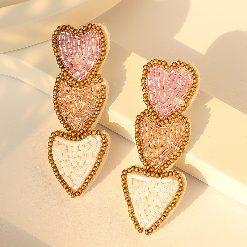 Wholesale Hand-sewn Three-layer Love Pendant Earrings Suitable for Valentine's Day Gift Earrings for Women